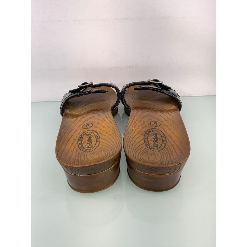Dr. Scholl's Original Collection Black Patent Slide Sandals 8 Wood Footbed Y2K - Picture 6 of 10